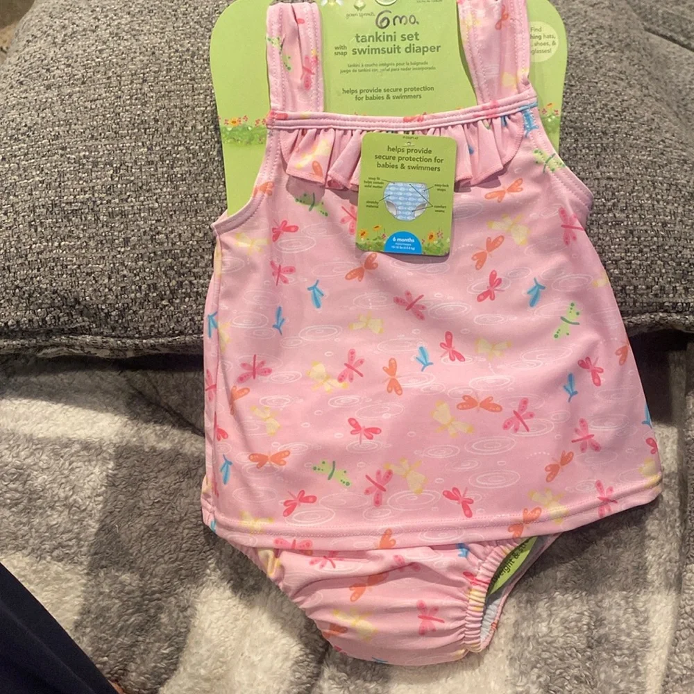 NWT I play by Green Sprouts 2 pc Tankini w/ Snap Reusable Swim Diaper Size 6M